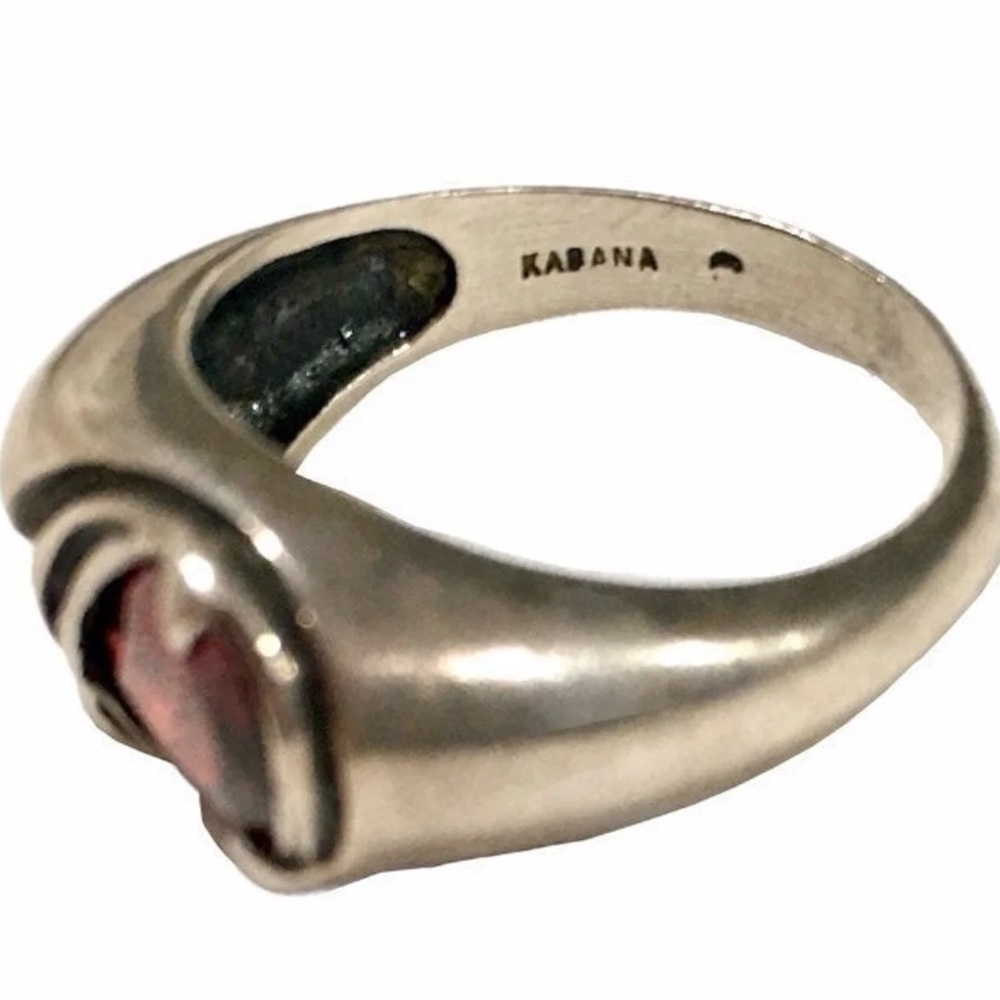 Vintage KABANA Garnet Ring - 2 Ct Teardrop Stone Set in Sterling Silver Sz 8 EUC - Picture 6 of 12